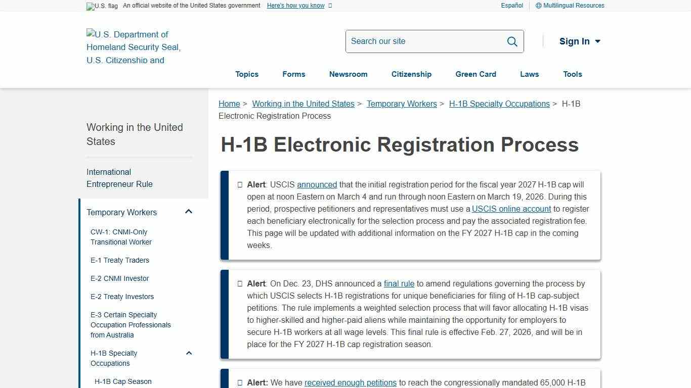 H-1B Electronic Registration Process USCIS