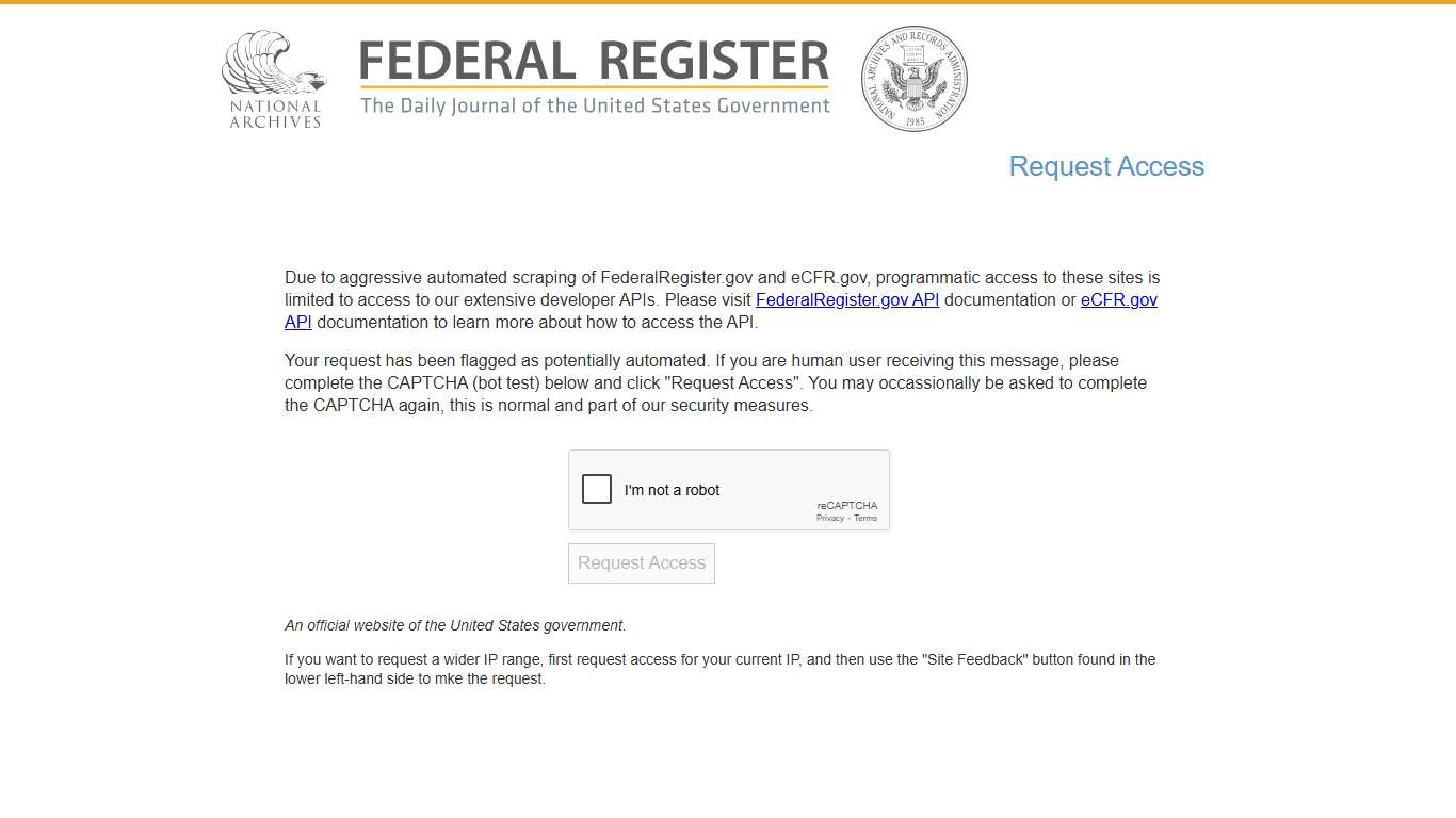 Federal Register :: Request Access